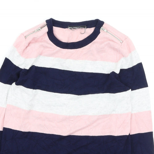 Wallis Womens Multicoloured Round Neck Striped Viscose Pullover Jumper Size 8