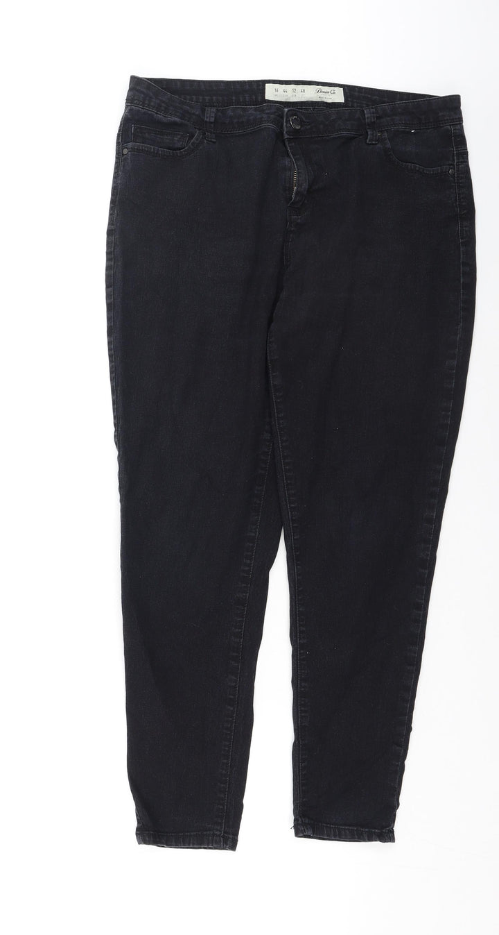 Denim & Co. Womens Black Cotton Straight Jeans Size 14 L26 in Regular