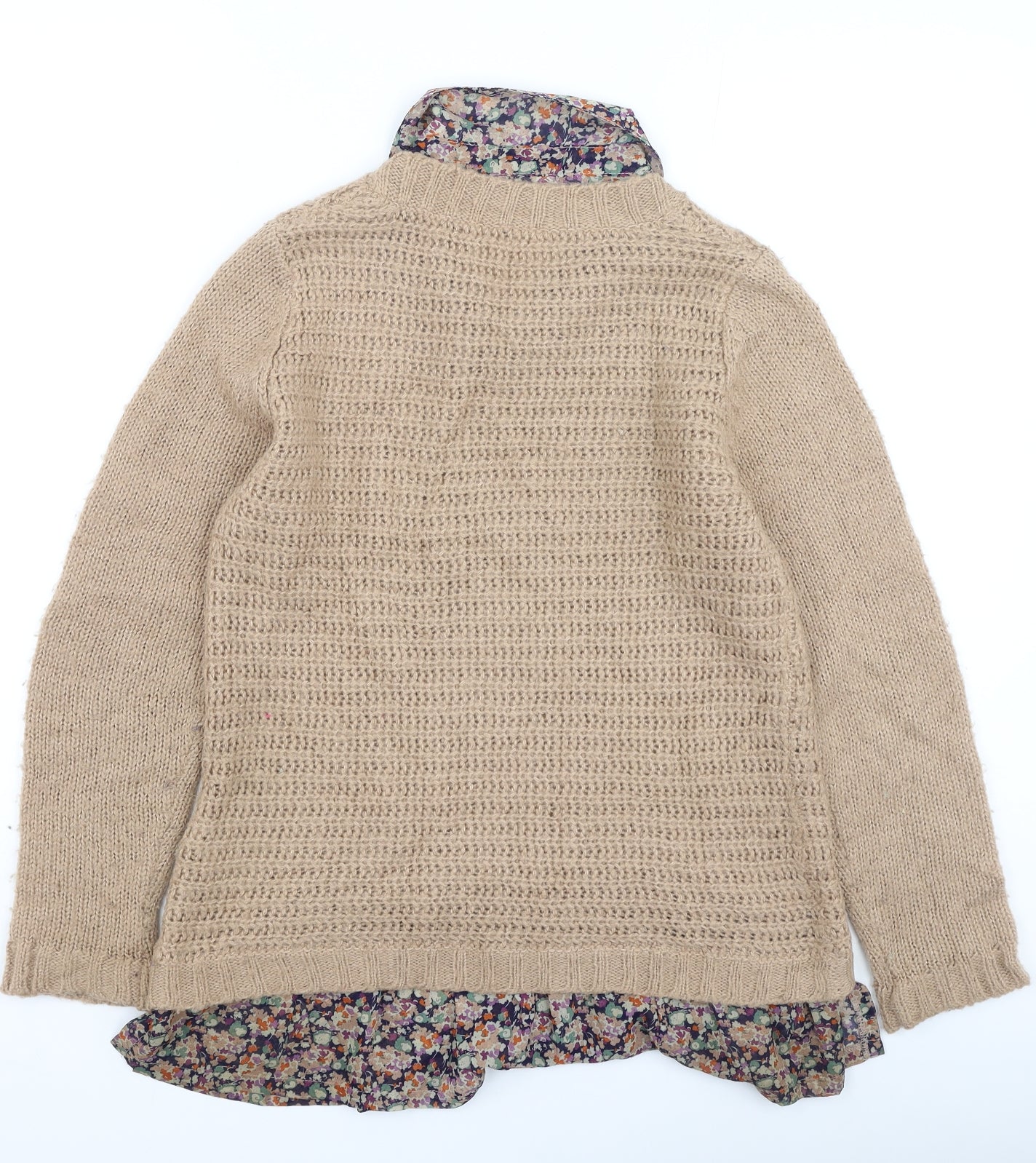 NEXT Womens Brown Collared Floral Acrylic Pullover Jumper Size 12