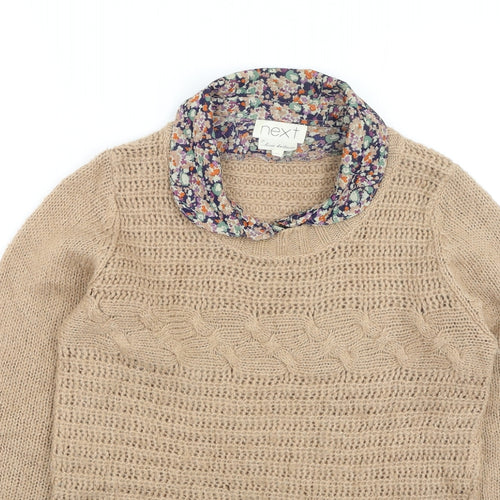 NEXT Womens Brown Collared Floral Acrylic Pullover Jumper Size 12