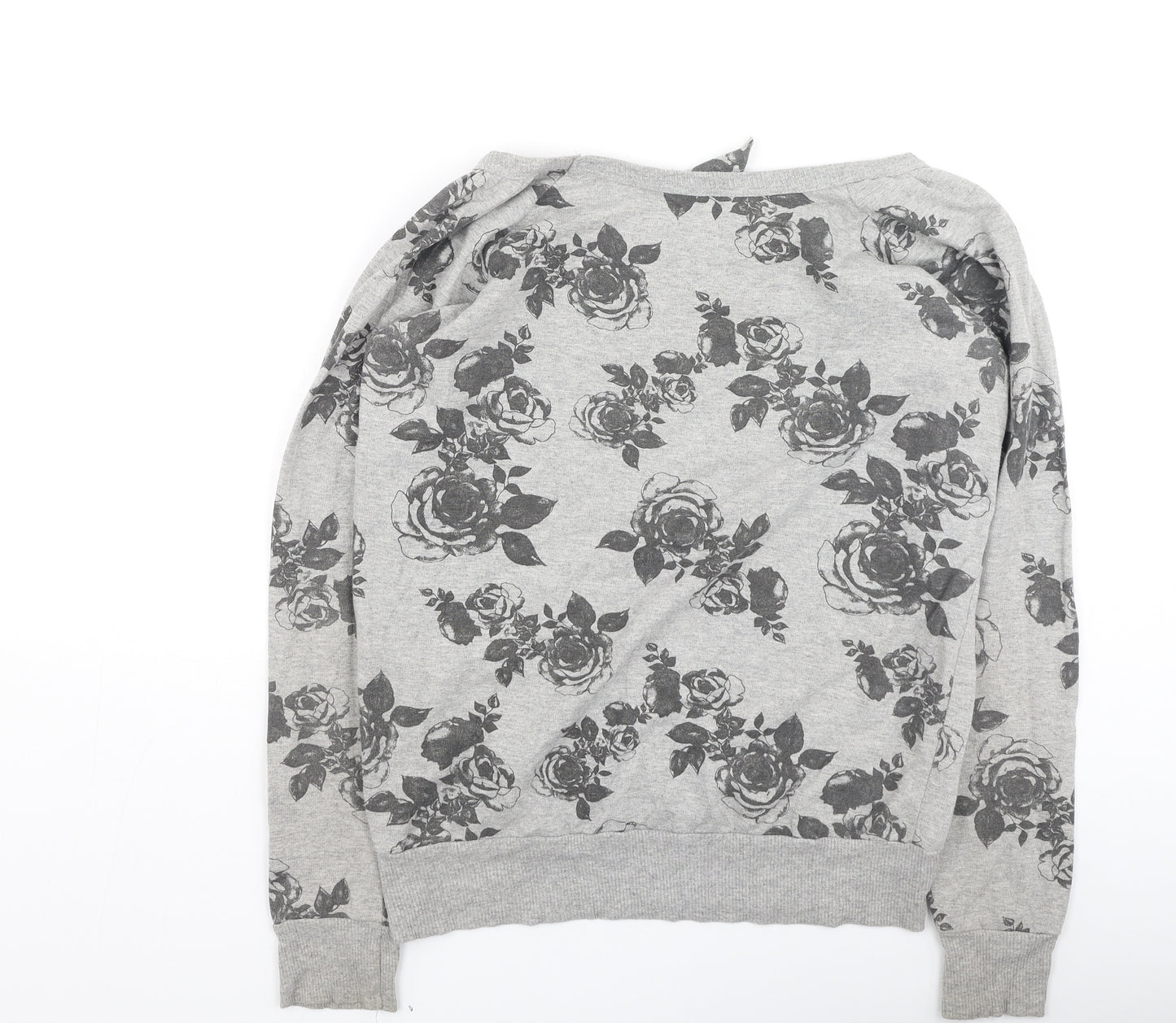 Denim & Co. Womens Grey Floral Cotton Pullover Sweatshirt Size 14