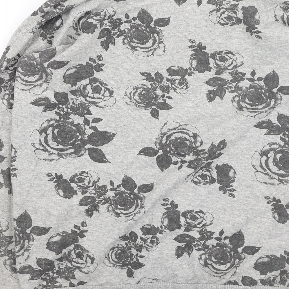 Denim & Co. Womens Grey Floral Cotton Pullover Sweatshirt Size 14