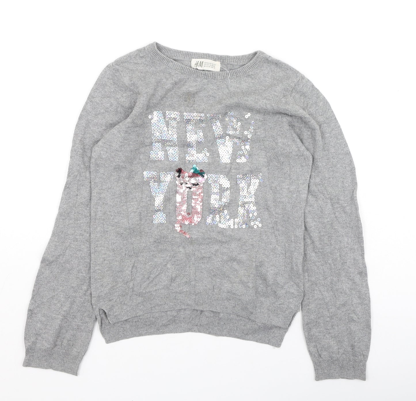 H&M Girls Grey Round Neck  Cotton Pullover Jumper Size 6-7 Years