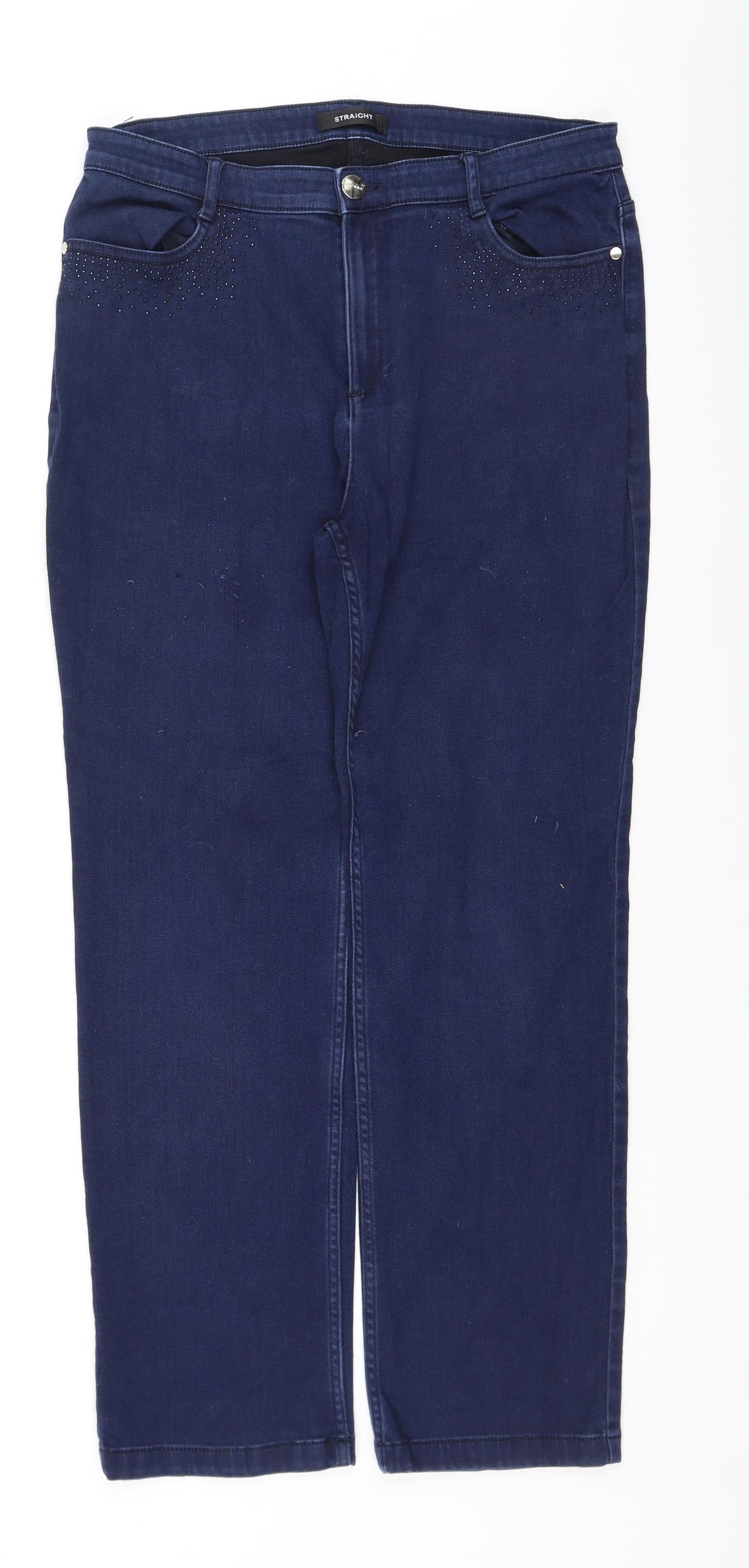 Marks and Spencer Womens Blue  Cotton Straight Jeans Size 16 L30 in Regular