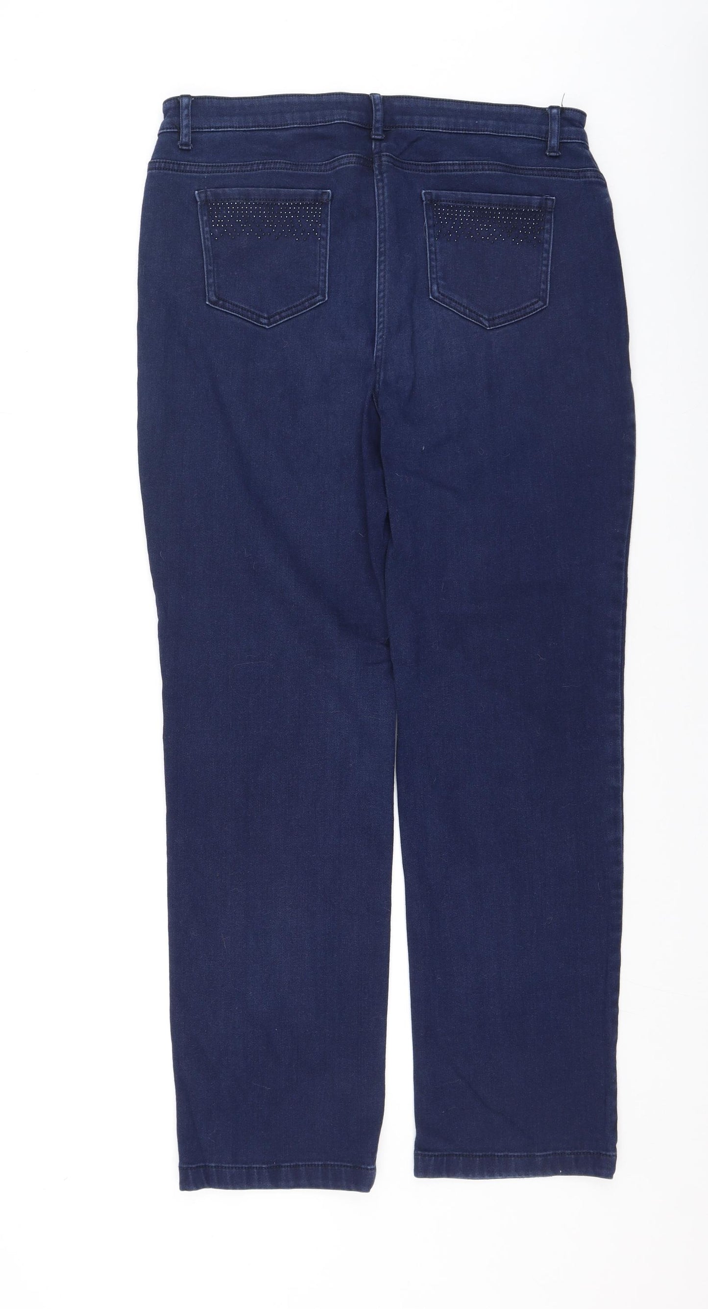 Marks and Spencer Womens Blue  Cotton Straight Jeans Size 16 L30 in Regular