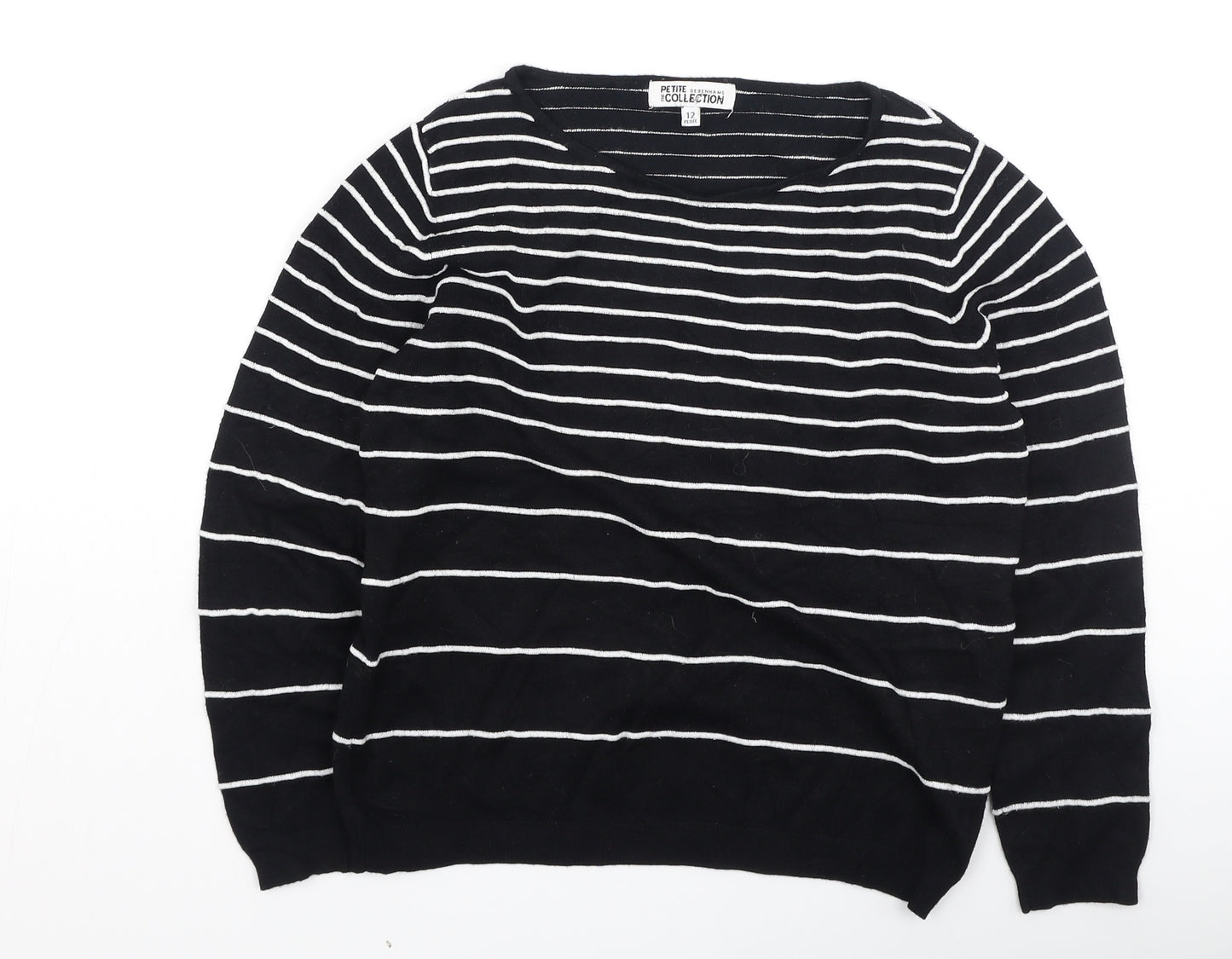 Debenhams Womens Black Round Neck Striped Viscose Pullover Jumper Size 12