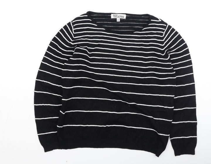 Debenhams Womens Black Round Neck Striped Viscose Pullover Jumper Size 12