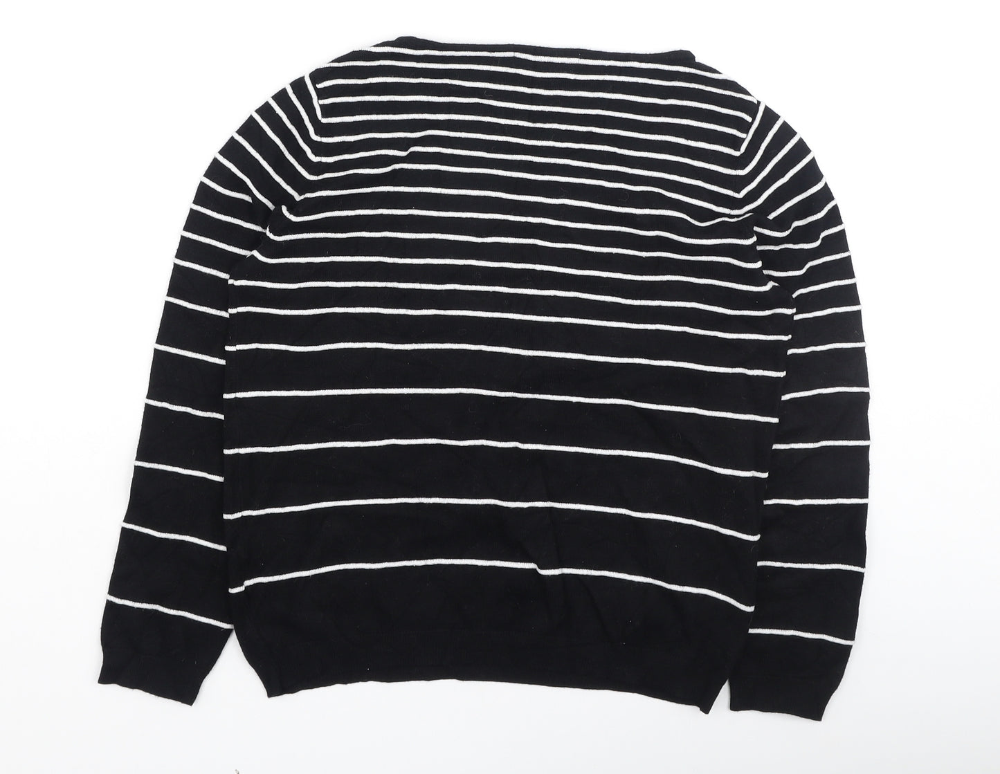 Debenhams Womens Black Round Neck Striped Viscose Pullover Jumper Size 12