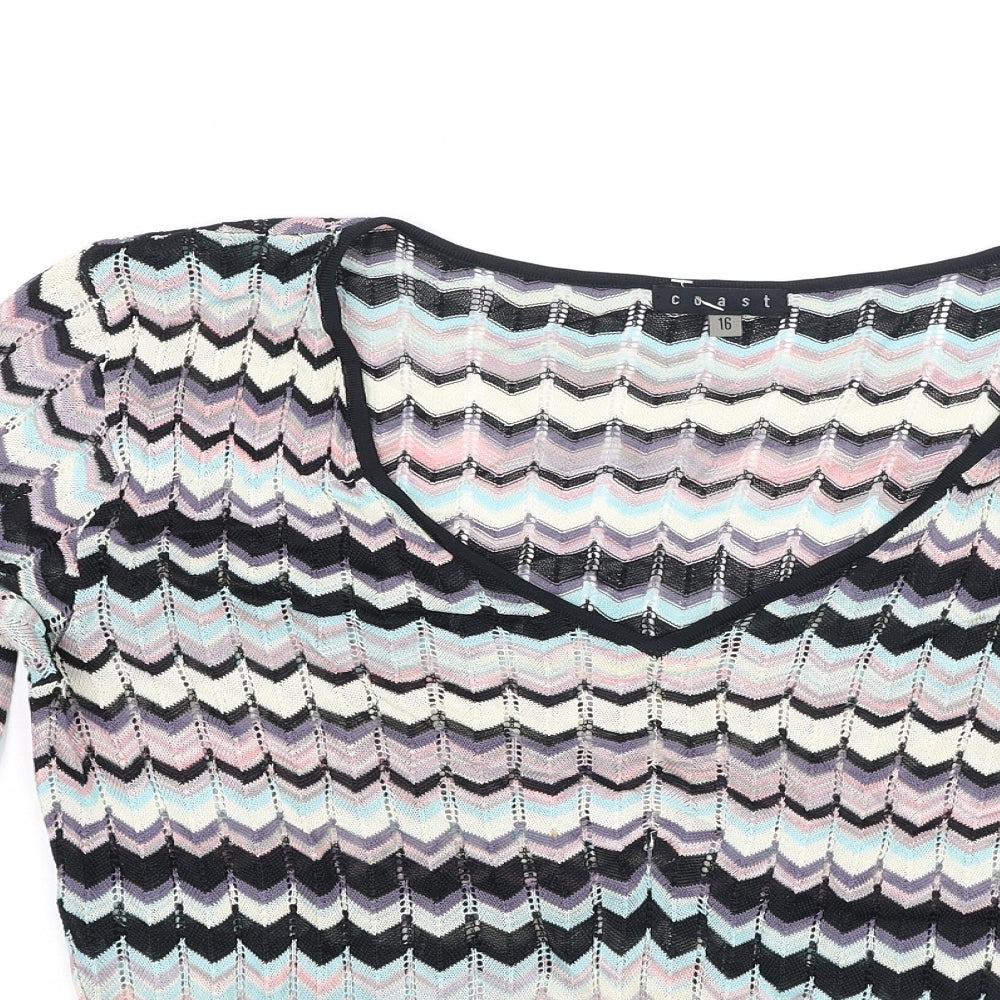 Coast Womens Multicoloured  Viscose Basic Blouse Size 16 V-Neck