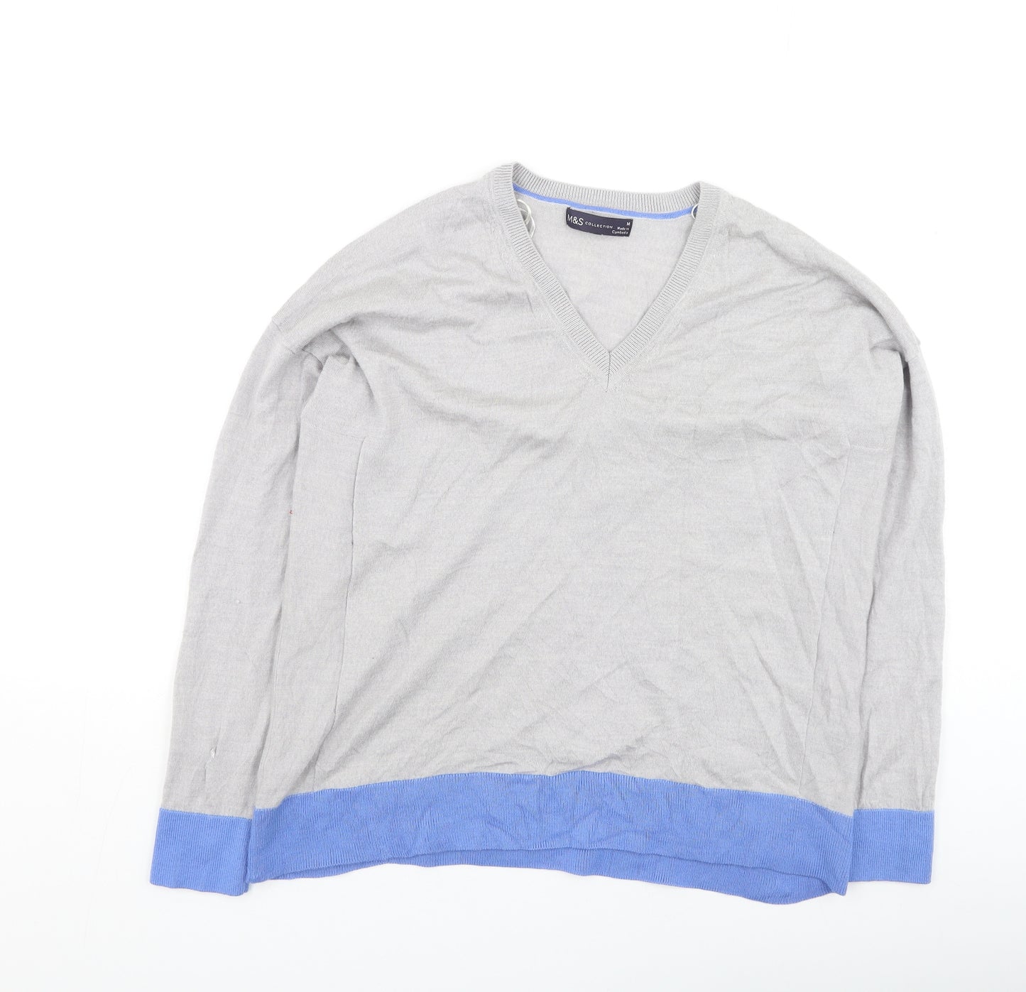 Marks and Spencer Womens Grey V-Neck  Wool Pullover Jumper Size M