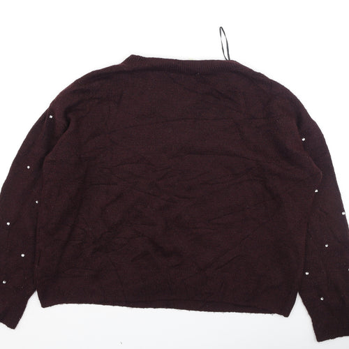 H&M Womens Purple Round Neck  Acrylic Henley Jumper Size S