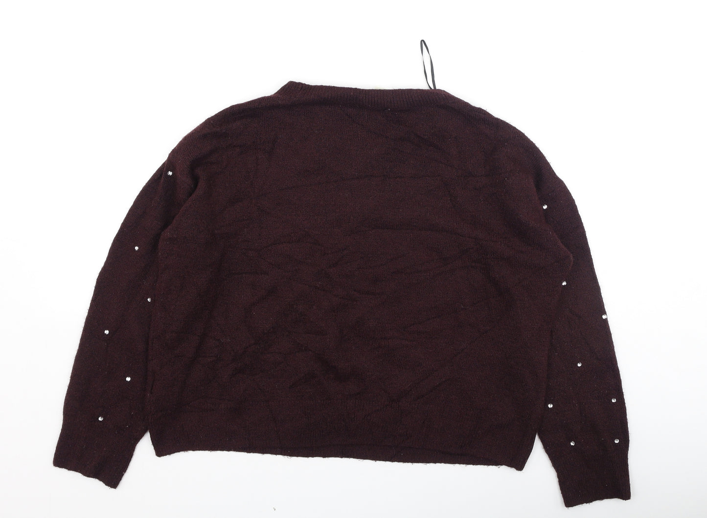 H&M Womens Purple Round Neck  Acrylic Henley Jumper Size S