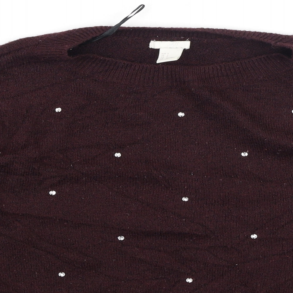 H&M Womens Purple Round Neck  Acrylic Henley Jumper Size S