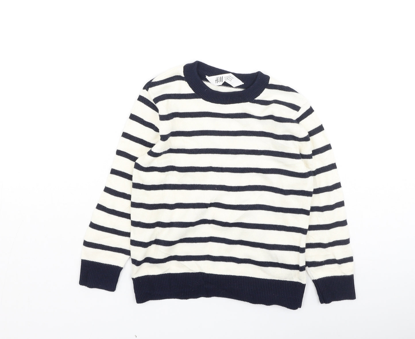 H&M Girls Multicoloured Round Neck Striped Polyester Pullover Jumper Size 3-4 Years