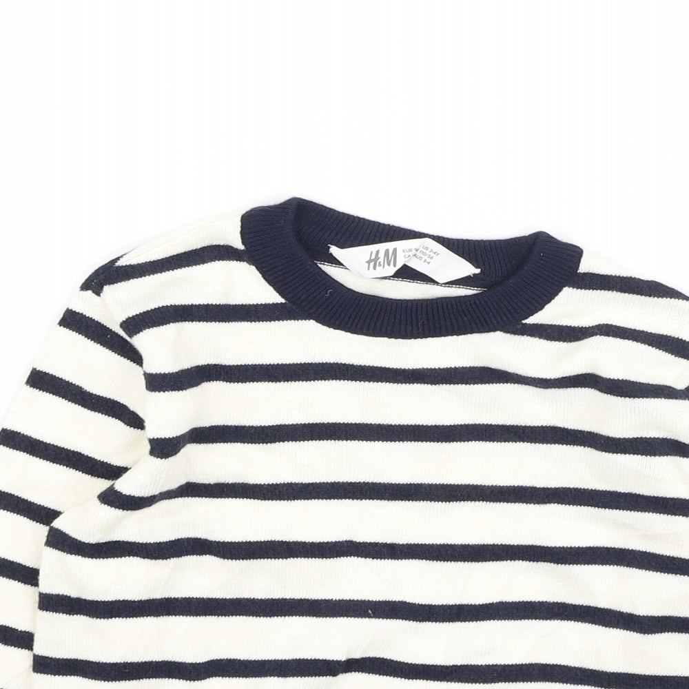 H&M Girls Multicoloured Round Neck Striped Polyester Pullover Jumper Size 3-4 Years