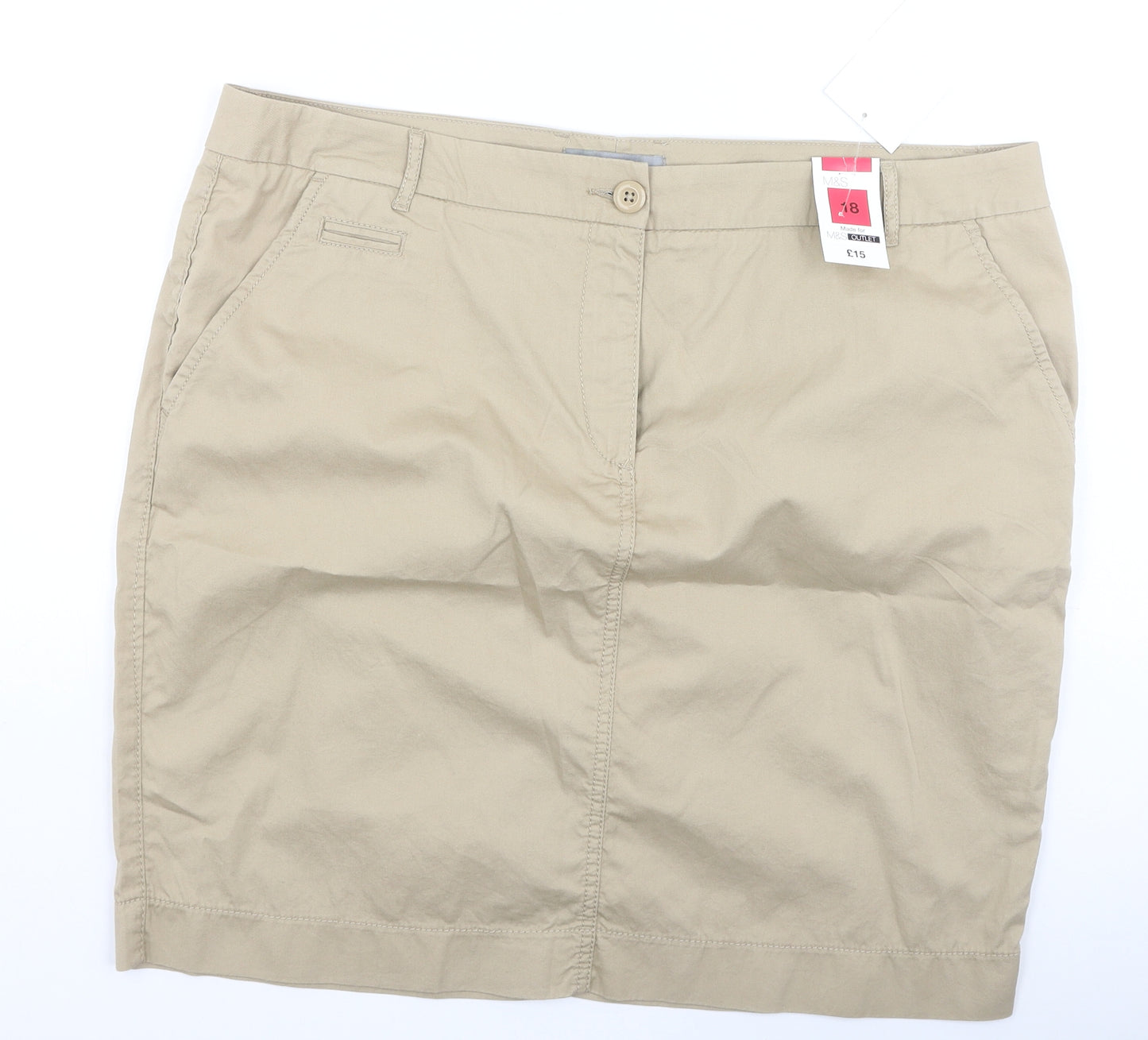 Marks and Spencer Womens Beige  Cotton A-Line Skirt Size 18