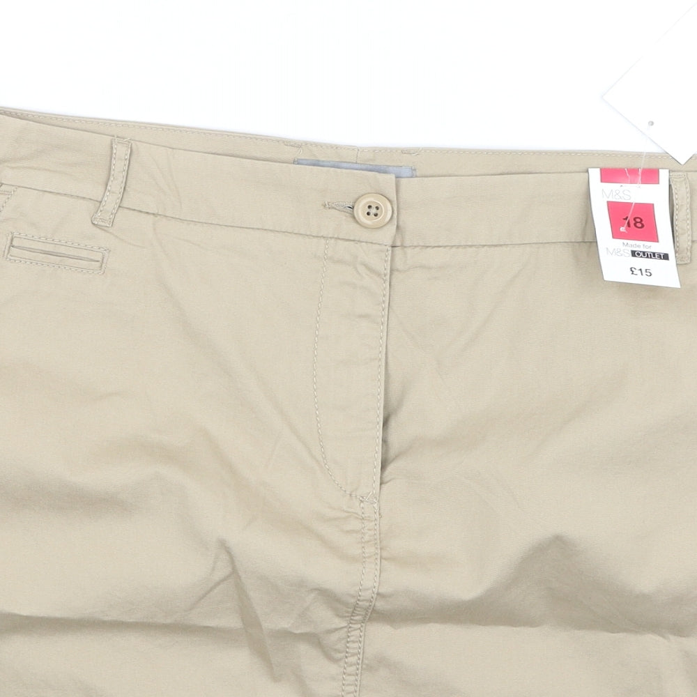 Marks and Spencer Womens Beige  Cotton A-Line Skirt Size 18