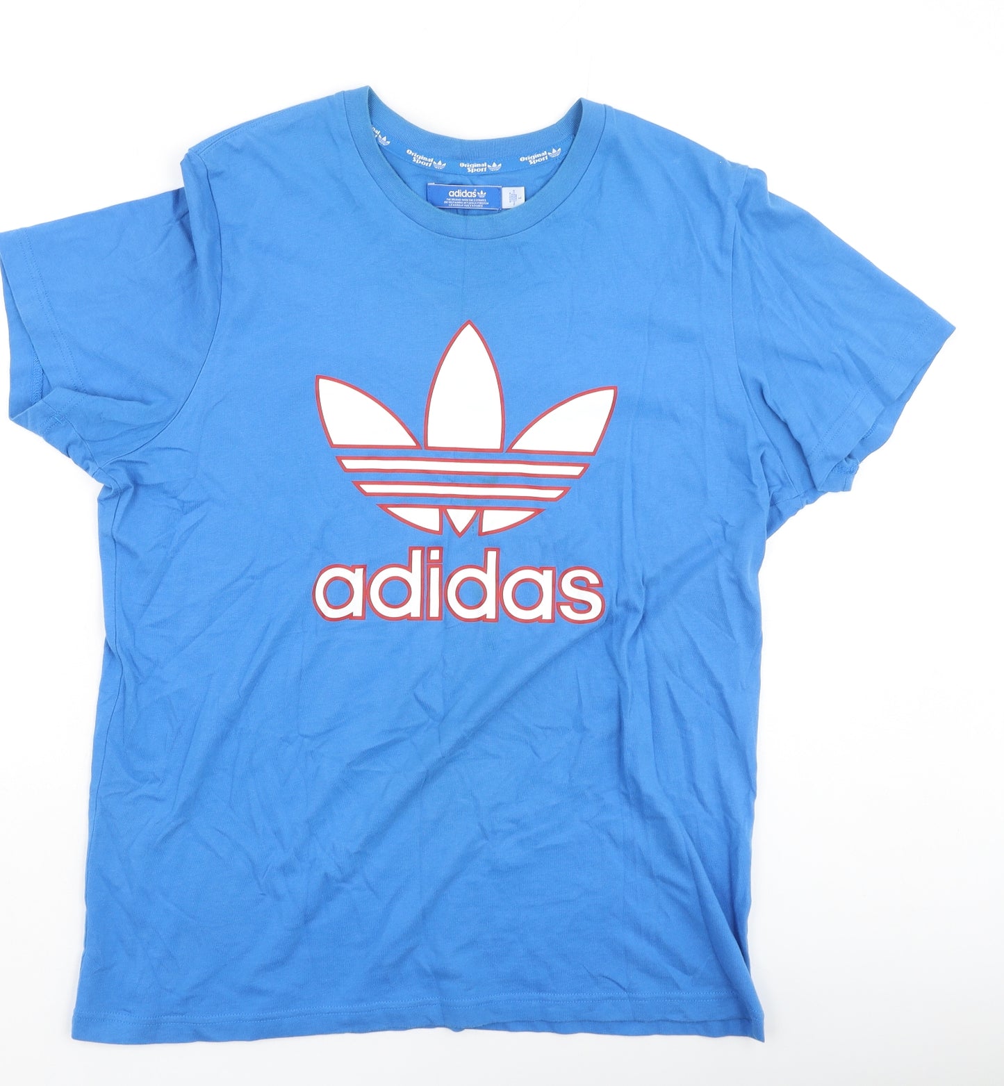 adidas Mens Blue  Cotton  T-Shirt Size L Round Neck