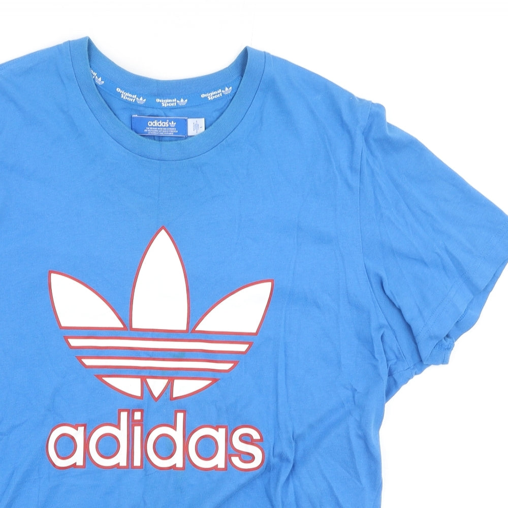 adidas Mens Blue  Cotton  T-Shirt Size L Round Neck