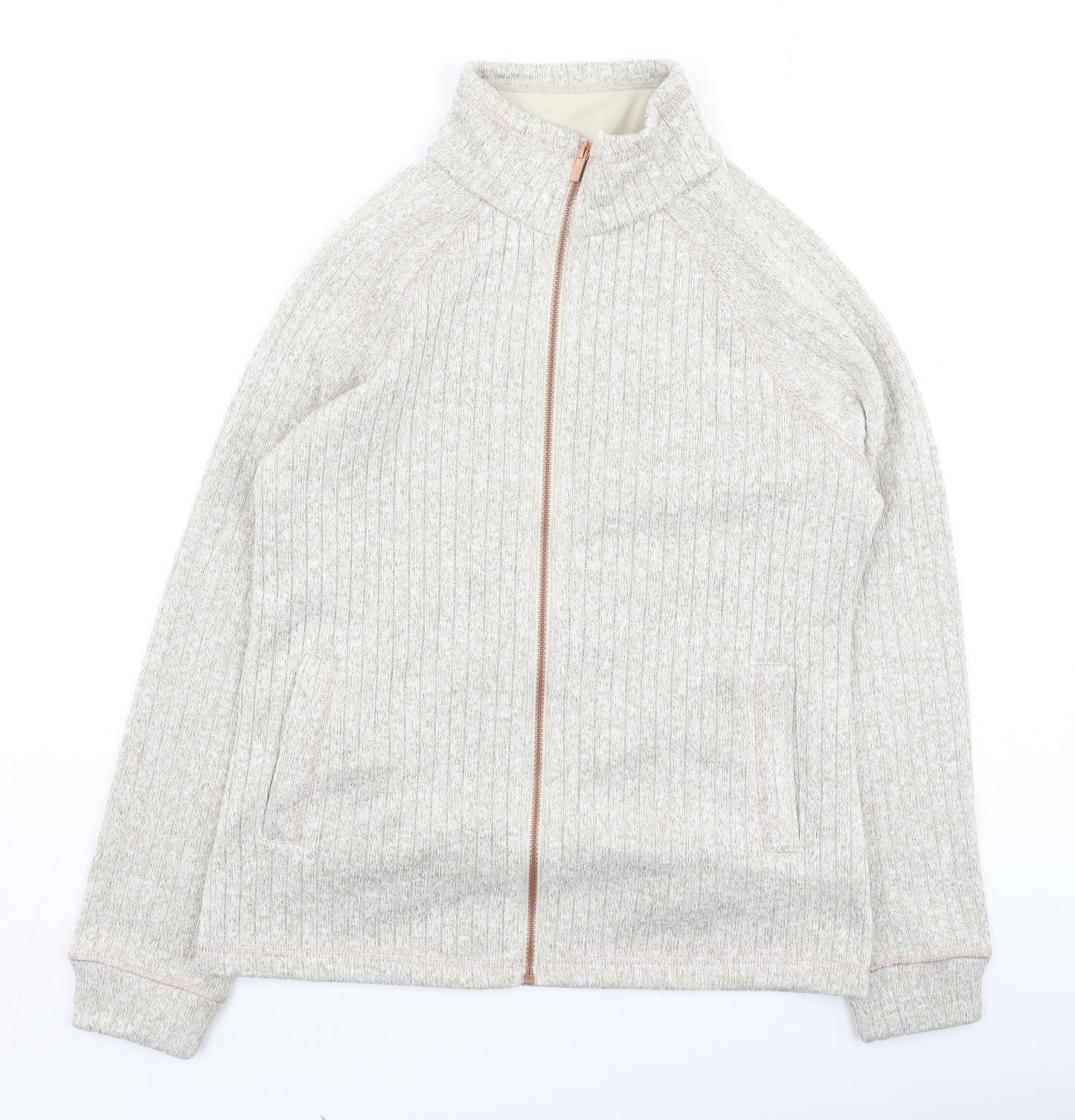 TU Womens Beige High Neck  Polyester Full Zip Jumper Size 10