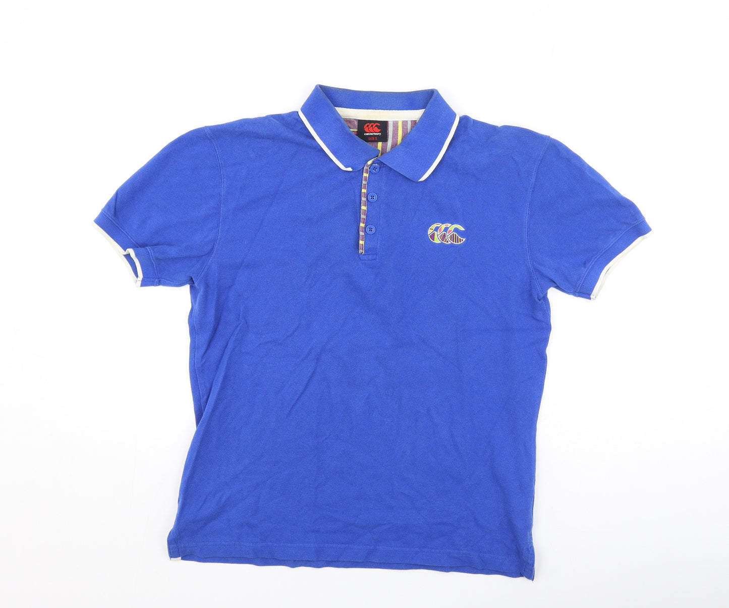 Canterbury Mens Blue  Cotton  Polo Size S Collared