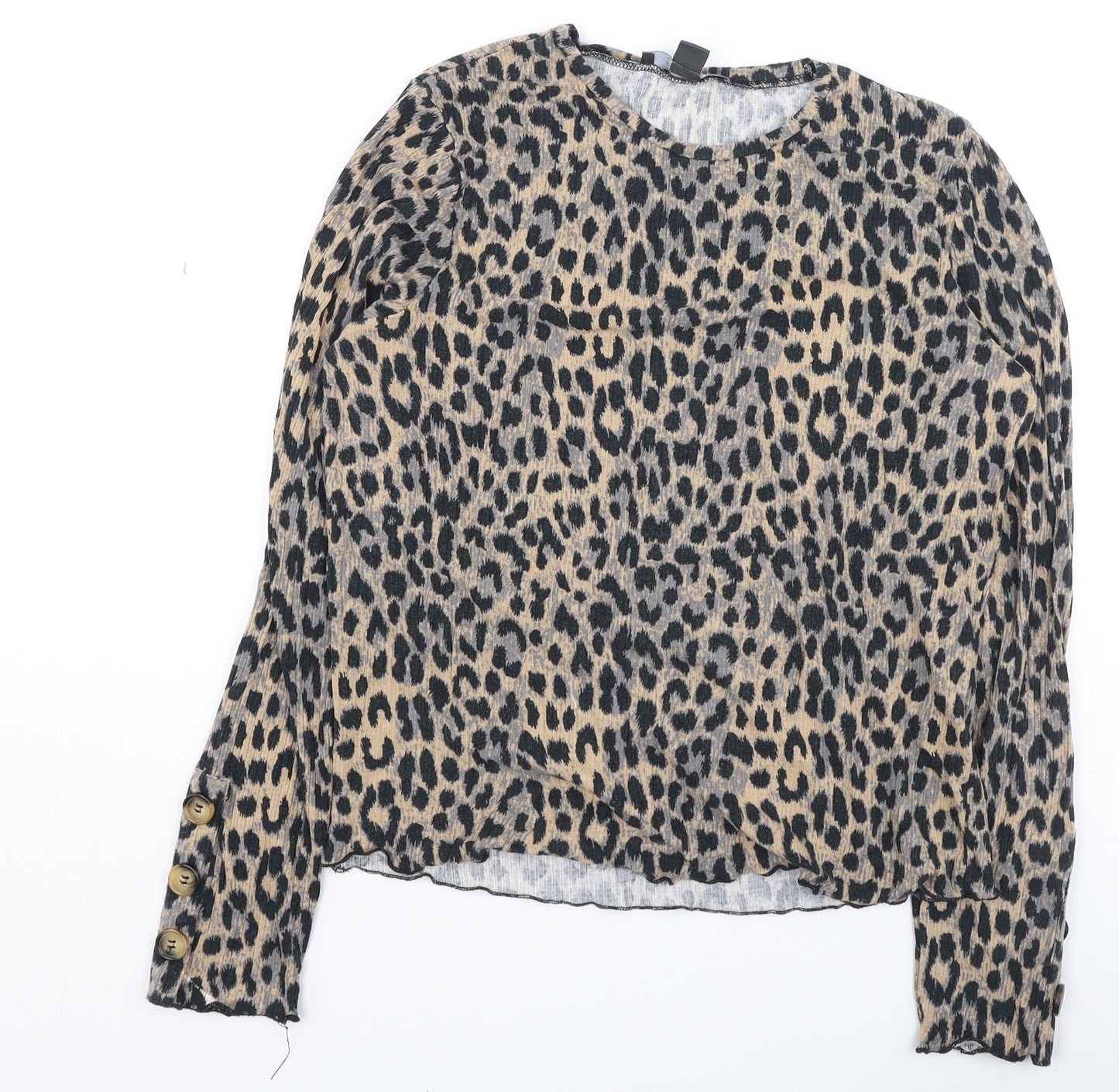 Primark Womens Brown Animal Print Viscose Basic Blouse Size M Round Neck