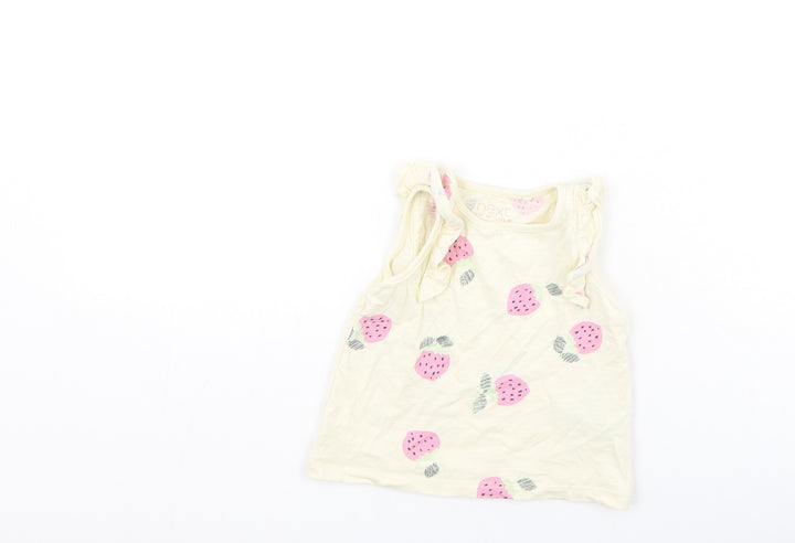 NEXT Girls Yellow Cotton Camisole Tank Size 9-12 Months Round Neck - strawberries