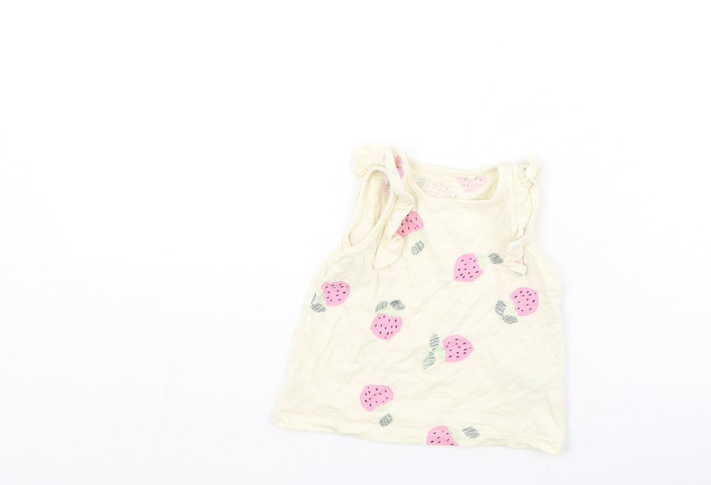 NEXT Girls Yellow  Cotton Camisole Tank Size 9-12 Months Round Neck  - strawberries