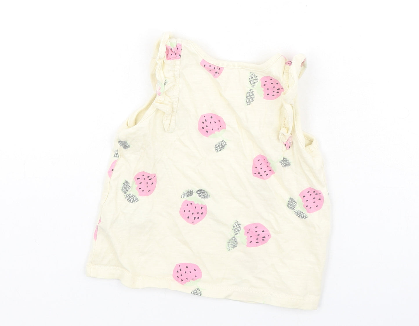 NEXT Girls Yellow  Cotton Camisole Tank Size 9-12 Months Round Neck  - strawberries