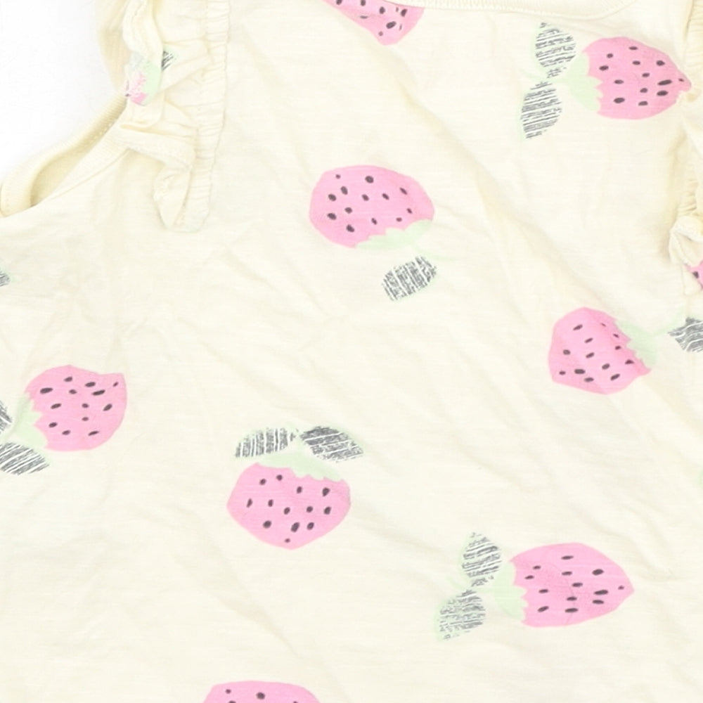 NEXT Girls Yellow  Cotton Camisole Tank Size 9-12 Months Round Neck  - strawberries