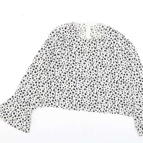 PRETTYLITTLETHING Womens White Polka Dot Polyester Basic Blouse Size 10 Round Neck