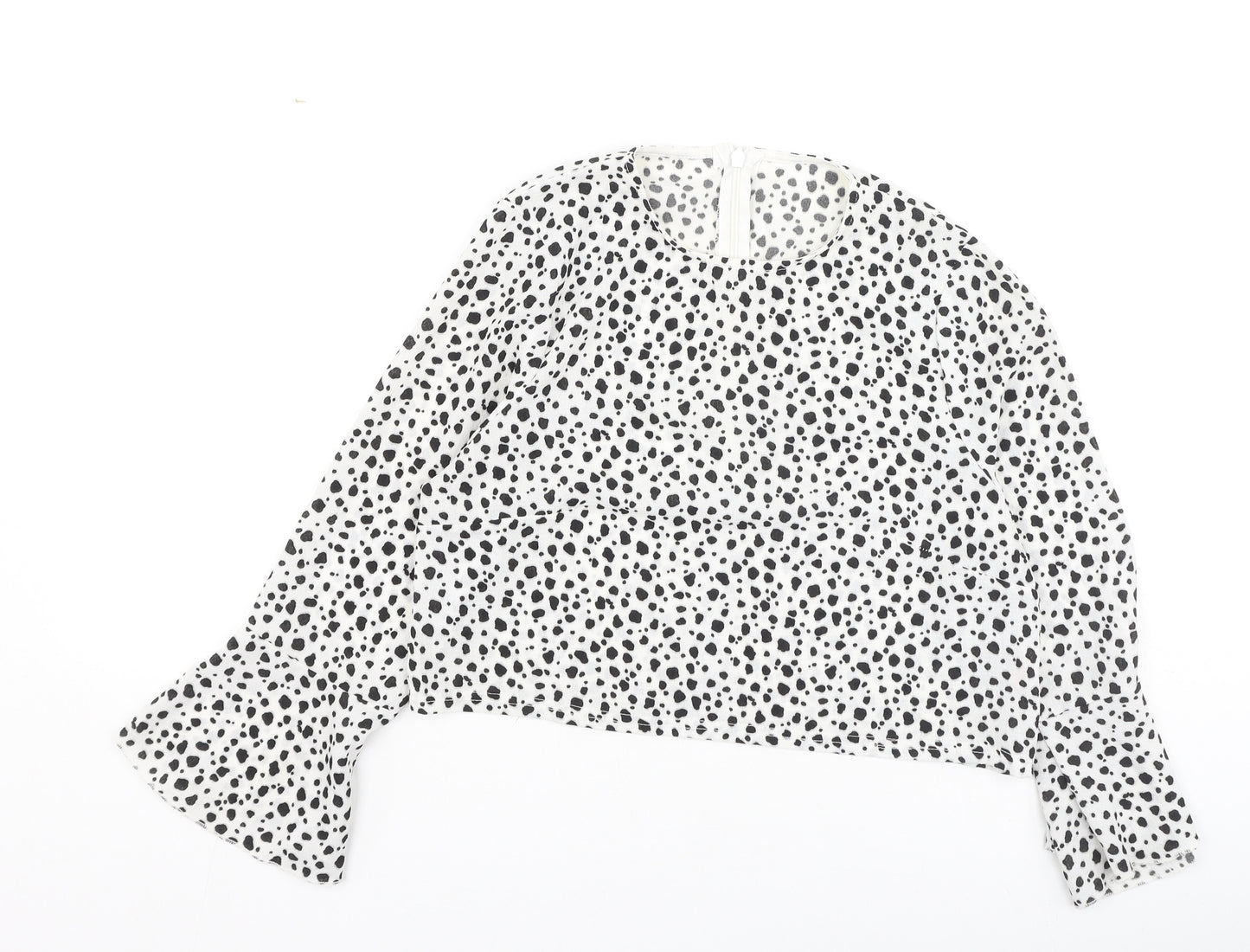 PRETTYLITTLETHING Womens White Polka Dot Polyester Basic Blouse Size 10 Round Neck