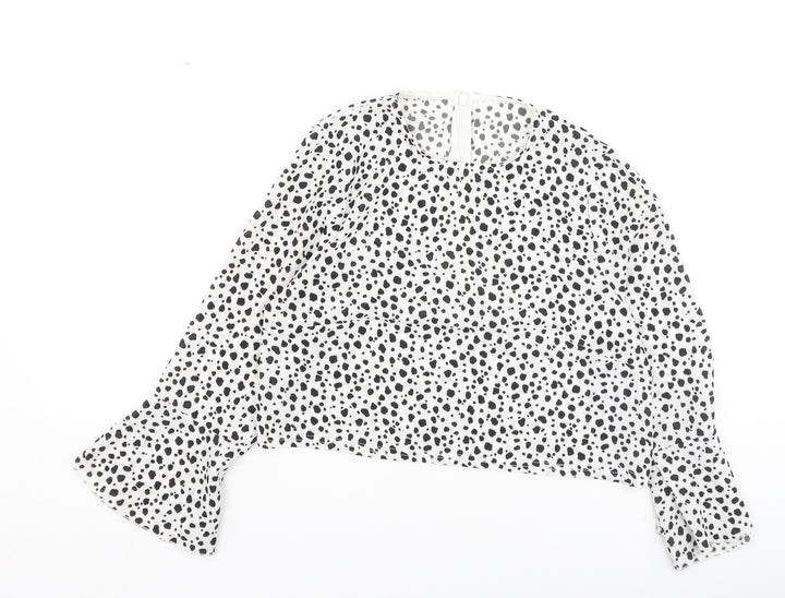 PRETTYLITTLETHING Womens White Polka Dot Polyester Basic Blouse Size 10 Round Neck