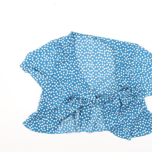 SheIn Womens Blue Floral Polyester Basic Blouse Size M V-Neck