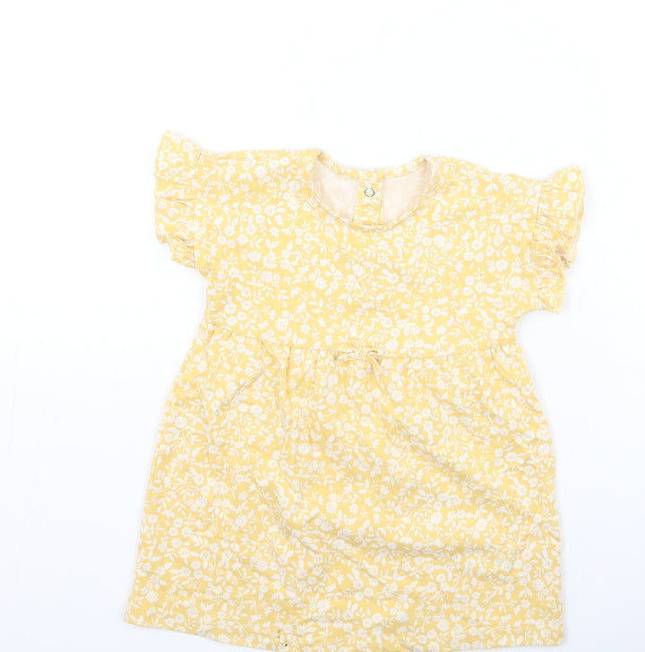 George  Girls Yellow Fair Isle Cotton Fit & Flare  Size 9-12 Months  Round Neck