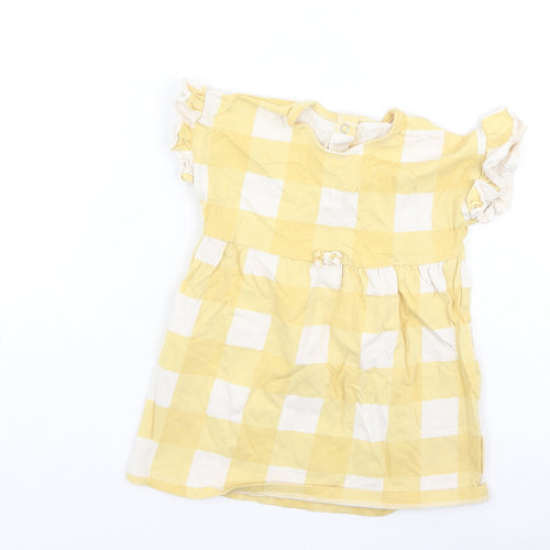 George  Girls Yellow Plaid Cotton Fit & Flare  Size 9-12 Months  Round Neck