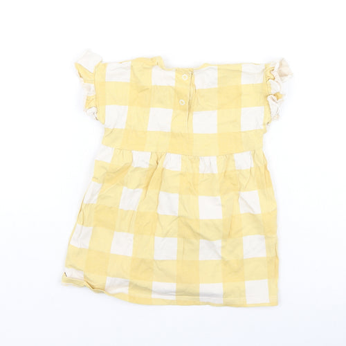 George  Girls Yellow Plaid Cotton Fit & Flare  Size 9-12 Months  Round Neck