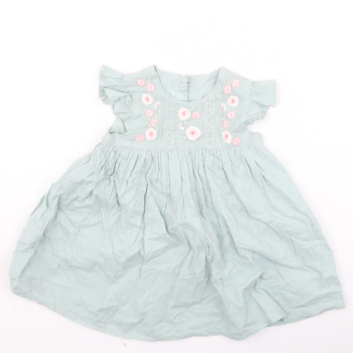 George  Girls Green  Cotton Fit & Flare  Size 9-12 Months  Round Neck