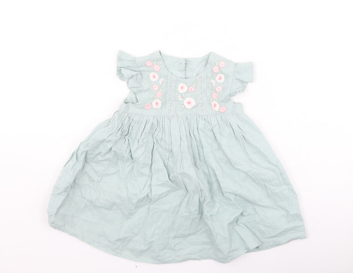 George Girls Green Cotton Fit & Flare Size 9-12 Months Round Neck