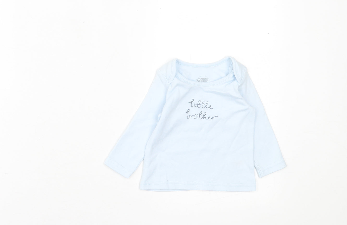 mamas & papas Boys Blue  Cotton Basic Casual Size 0-3 Months Crew Neck Pullover - Little Brother