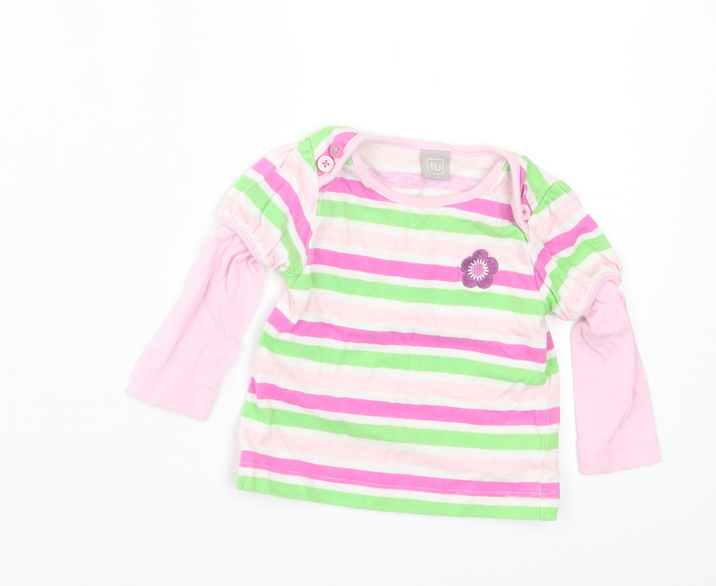 TU Girls Multicoloured Striped Cotton Basic Casual Size 3-6 Months Crew Neck Pullover