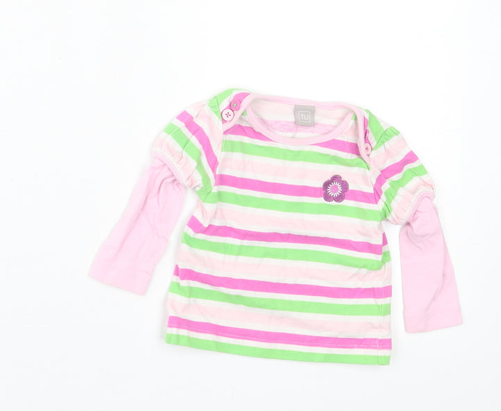 TU Girls Multicoloured Striped Cotton Basic Casual Size 3-6 Months Crew Neck Pullover