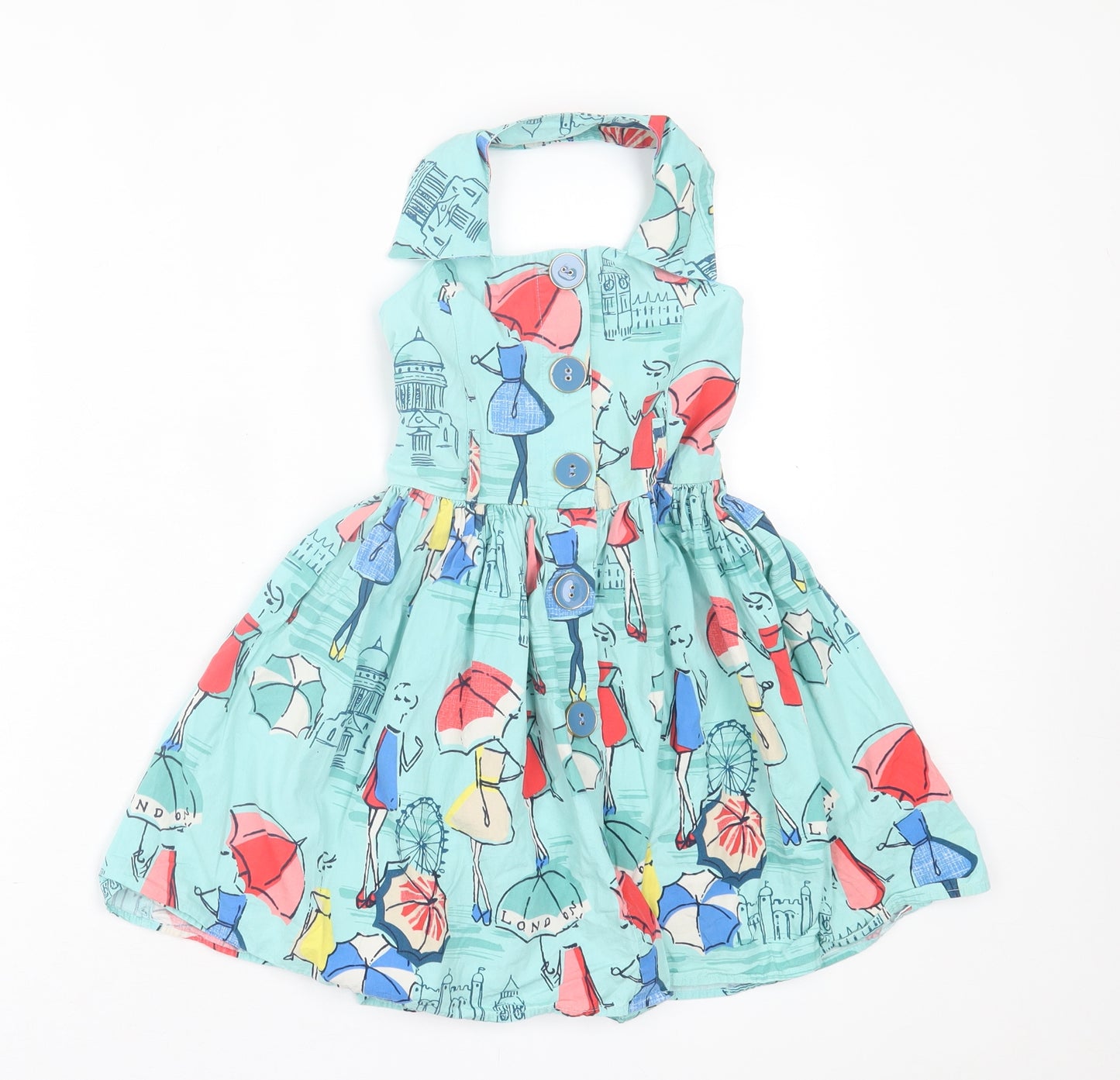 NEXT Girls Blue Geometric Cotton A-Line  Size 6 Years  Collared Button