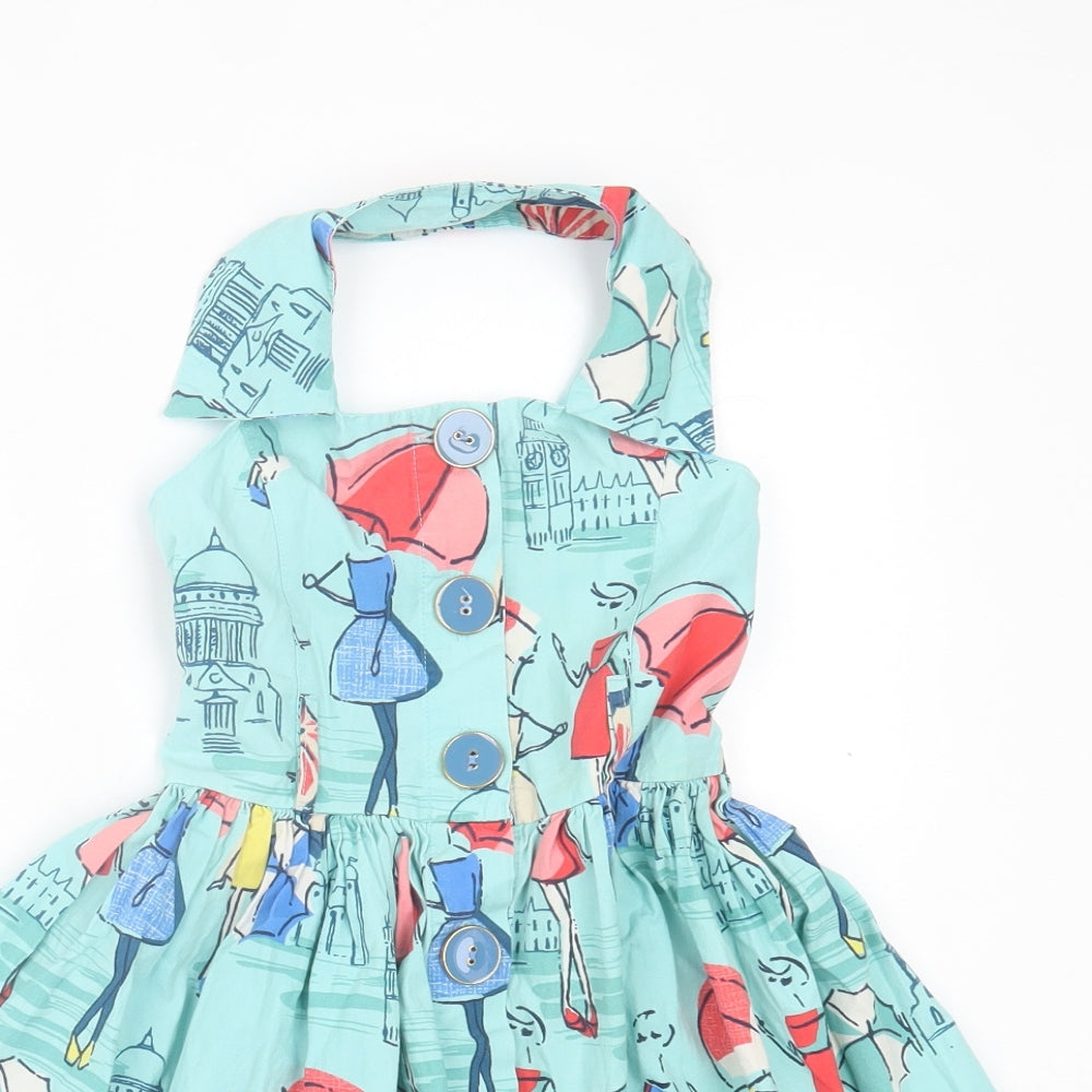 NEXT Girls Blue Geometric Cotton A-Line  Size 6 Years  Collared Button