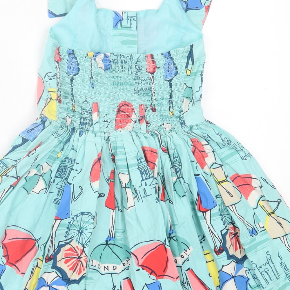 NEXT Girls Blue Geometric Cotton A-Line  Size 6 Years  Collared Button