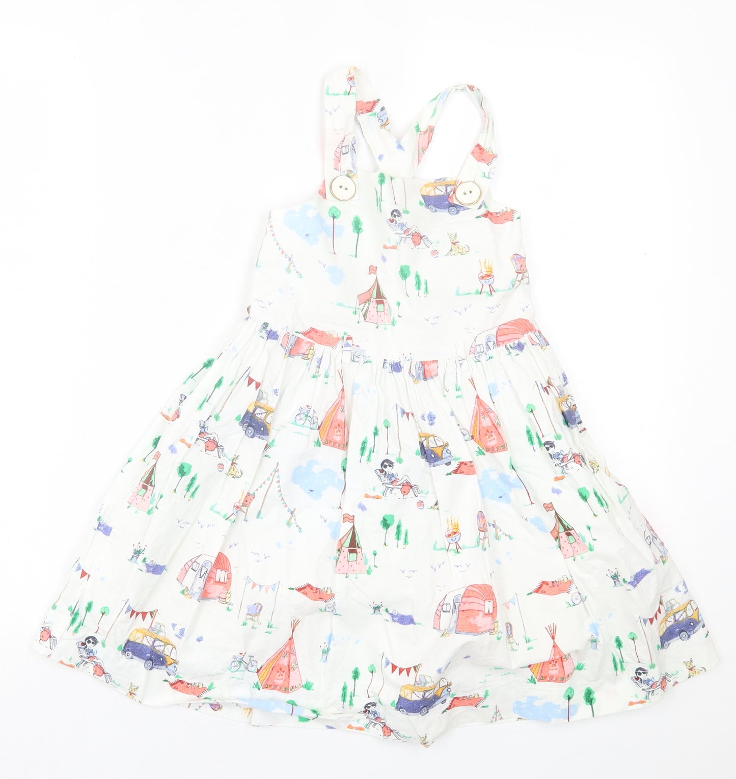 NEXT Girls Multicoloured Geometric Cotton A-Line  Size 6 Years  Square Neck Button