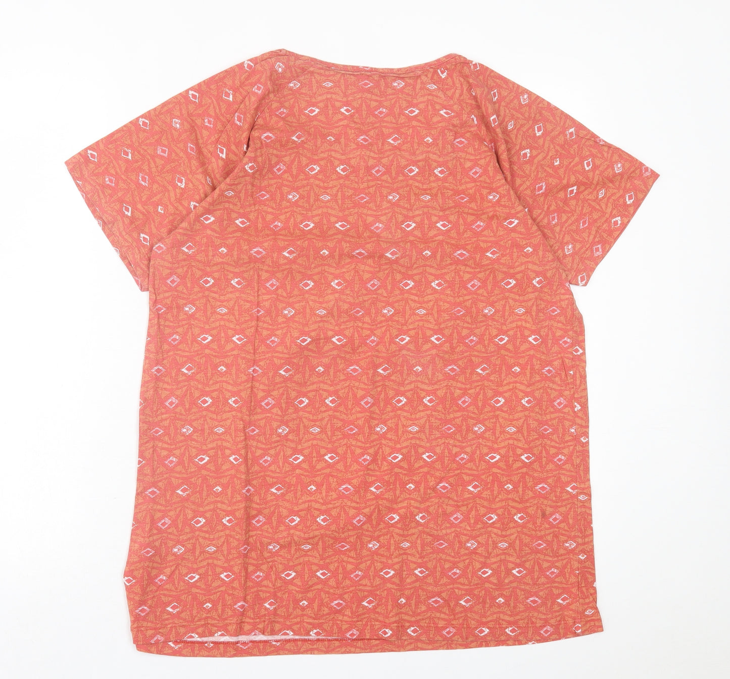 TIGI Womens Orange Geometric Cotton Basic T-Shirt Size 14 Crew Neck