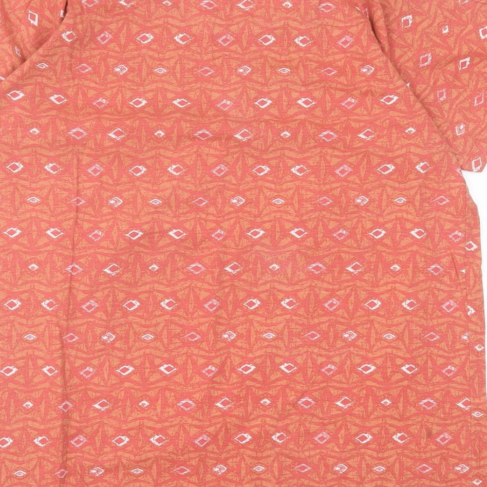 TIGI Womens Orange Geometric Cotton Basic T-Shirt Size 14 Crew Neck