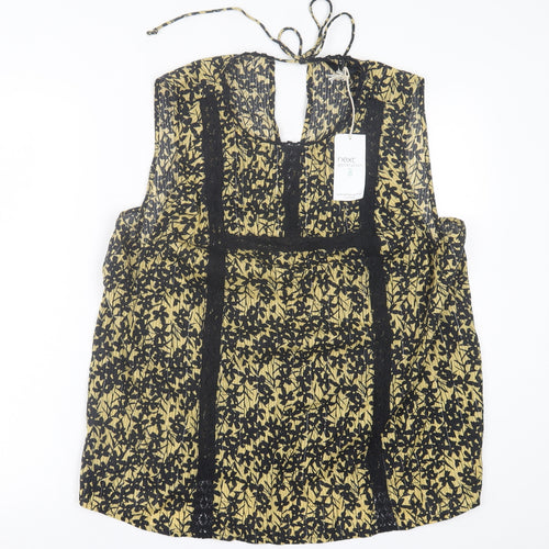 NEXT Womens Yellow Floral Cotton Basic Tank Size 16 Crew Neck