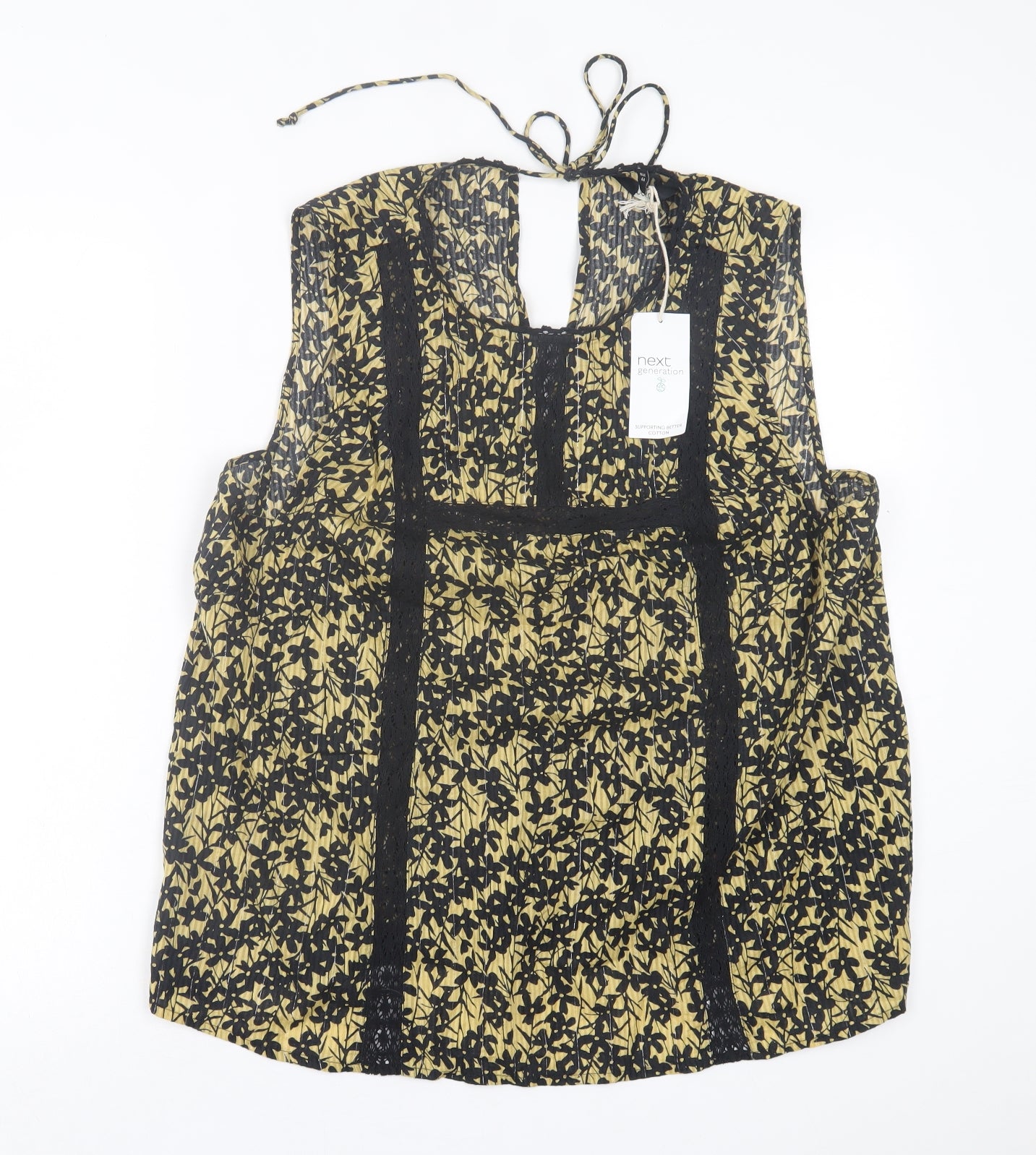 NEXT Womens Yellow Floral Cotton Basic Tank Size 16 Crew Neck